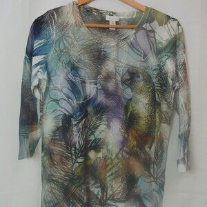 NWTS Tropical Print Top Parrot Bird Long Sleeve Blouse Chico's SZ 0 or Med